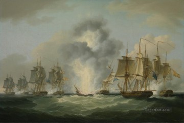 Warship Painting - Four frigates capturing Spanish treasure ships 1804 by Francis Sartorius Naval Battles